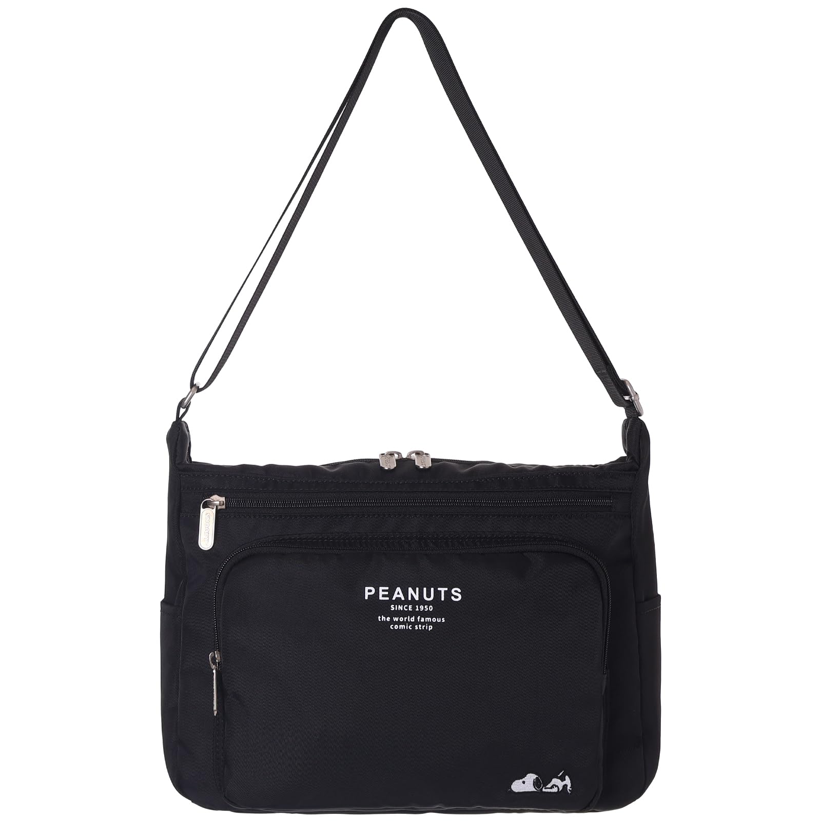

SNOOPY Snoopy Shoulder Large Capacity Embroidery Poly Simple Adult Holiday [Axis] (Black)
