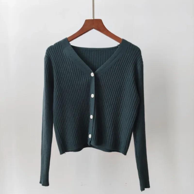 Autumn V-neck Office Knitted Sweater Jacket Casual Long Sleeve Cardigan Elegant Solid Button Sweater Coat Winter Clothing 29624