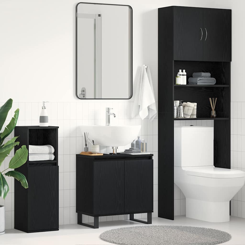 Washbasin Cabinet with Door Black Oak Effect 58 x 33 x 60 cm