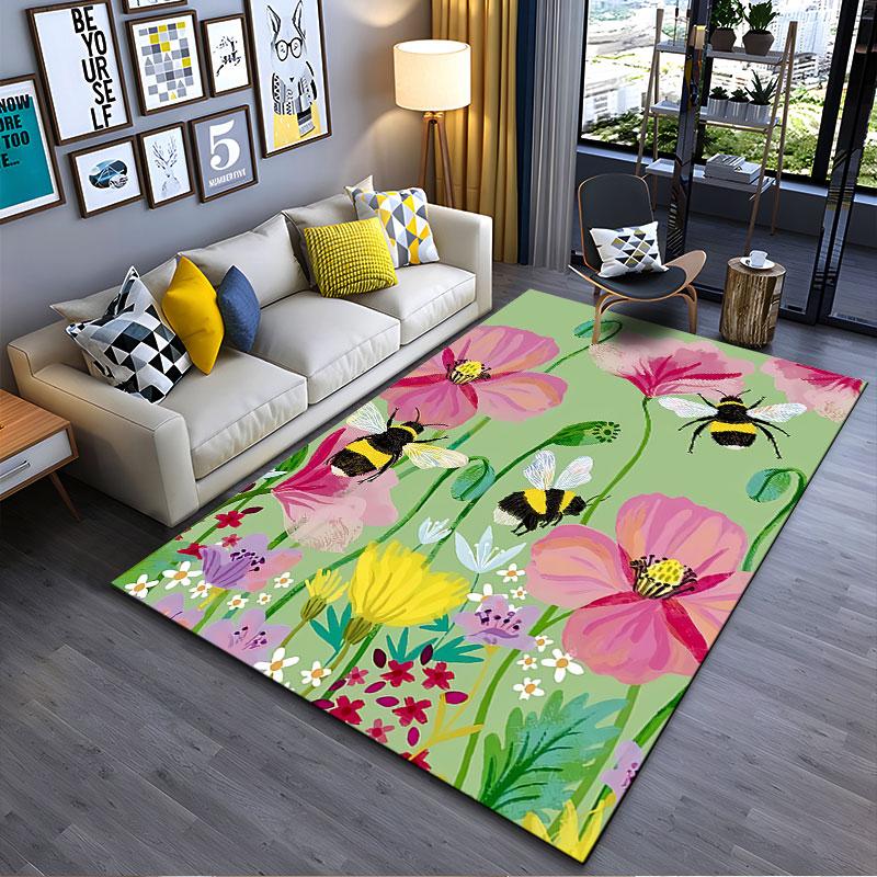 Colorful Flowers and Bumblebees suitable as a non-slip mat for the living room or bedroom sofa