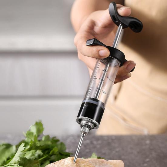 Flavor Needle with Stainless Steel Needle Food Grade Scale Design BBQ Meat Marinade Pork Steak Meat Sauce Injector Kitchen Tools