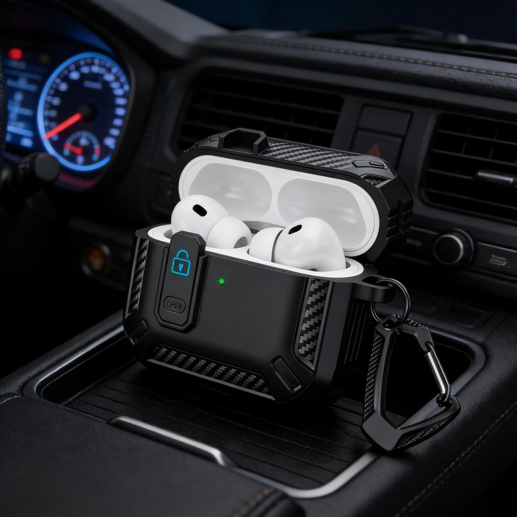 2026 for AirPods Pro 3 Case with Cleaning Kit Carbon Fiber Military Drop Proof Auto Pop up Case with Carabiner For AirPods Pro 3