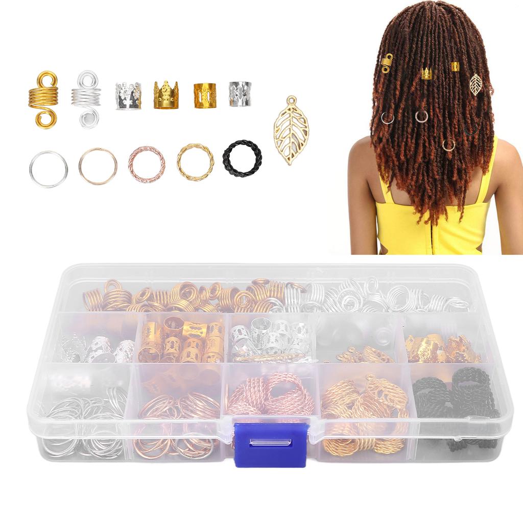 200pcs Hair Braiding Beads DIY Dreadlocks Hair Tube Cuffs Beads Hair Accessories for Hair Clip Decoration