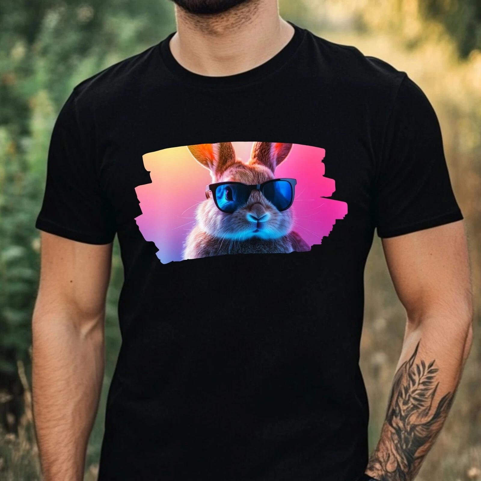 T-Shirt Herren Hase mit Sonnenbrille Motiv Baumwolle Größe XS bis 5XL M