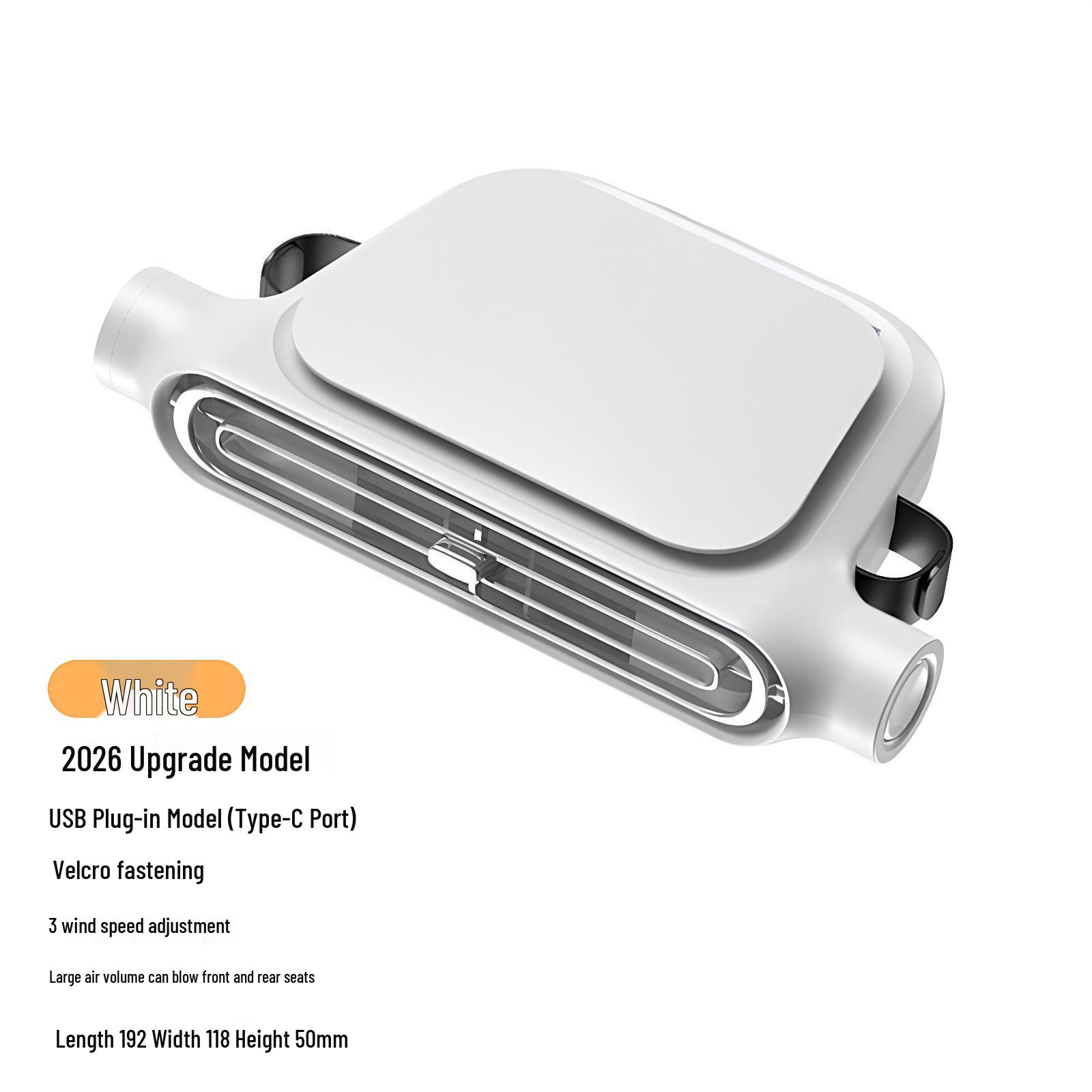 

2026 Creative Dual-Turbine Leafless Car Seat Cooling Fan with USB Charging 192*118*50
