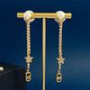 D Front And Rear Pearl Pearl Earrings Long Diamond Fringed Cd Letter Star Stud Earrings Brass Earrings
