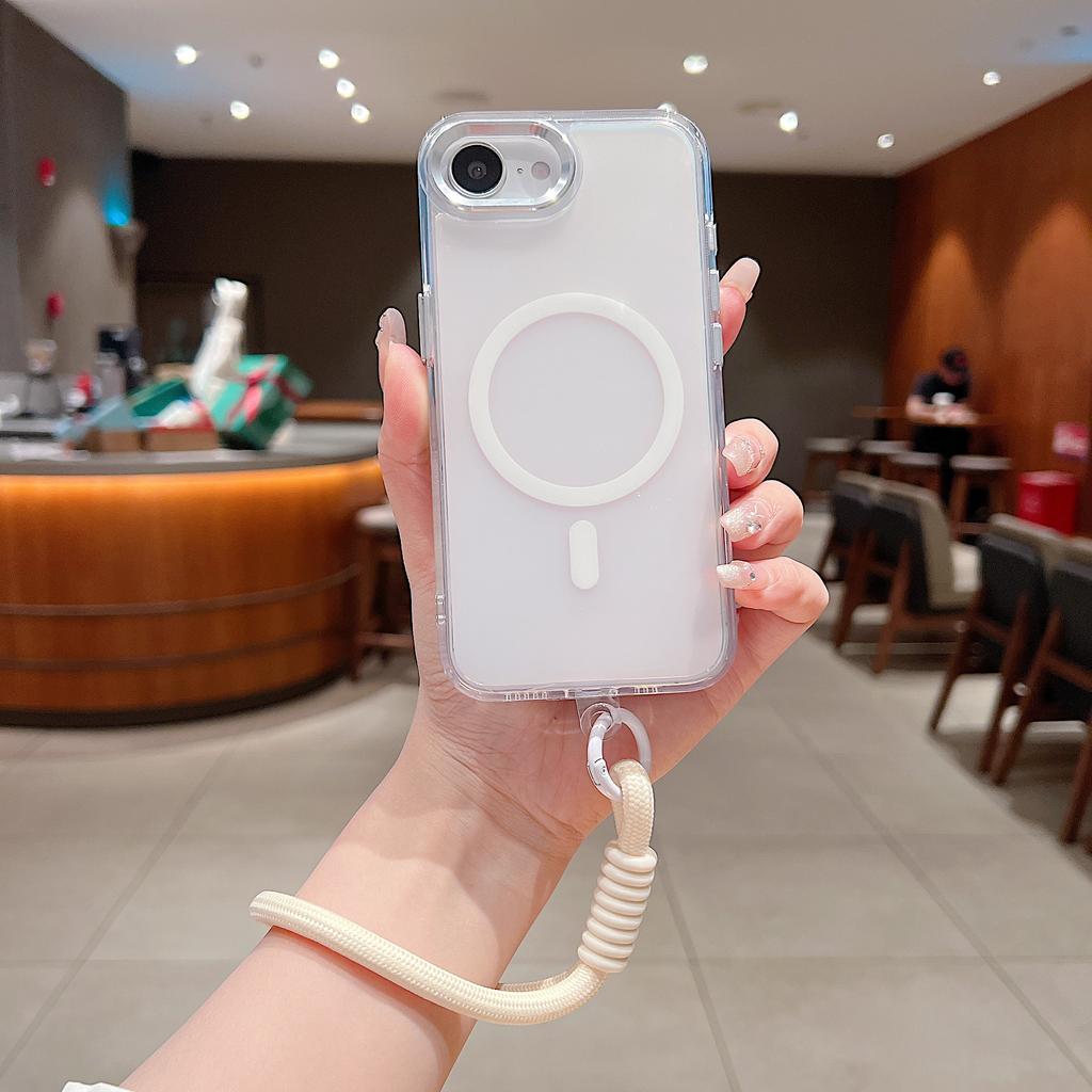 Gradient Colorful Translucent Case for IPhone 12 13 14 15 16 Pro Max 16E Wireless Charging Strong Magnetic Hanging Rope Cover