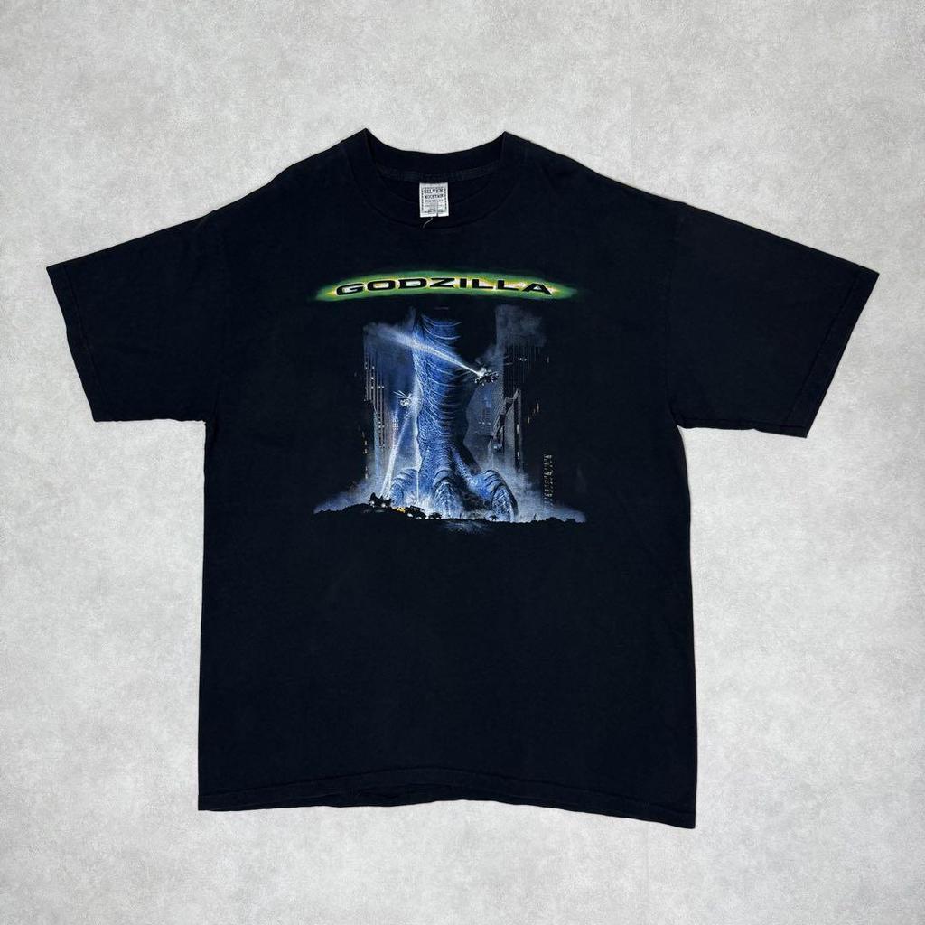 [USED] Vintage 90s Godzilla Short Sleeve Shirt, Anime Movie, Black, Size 3