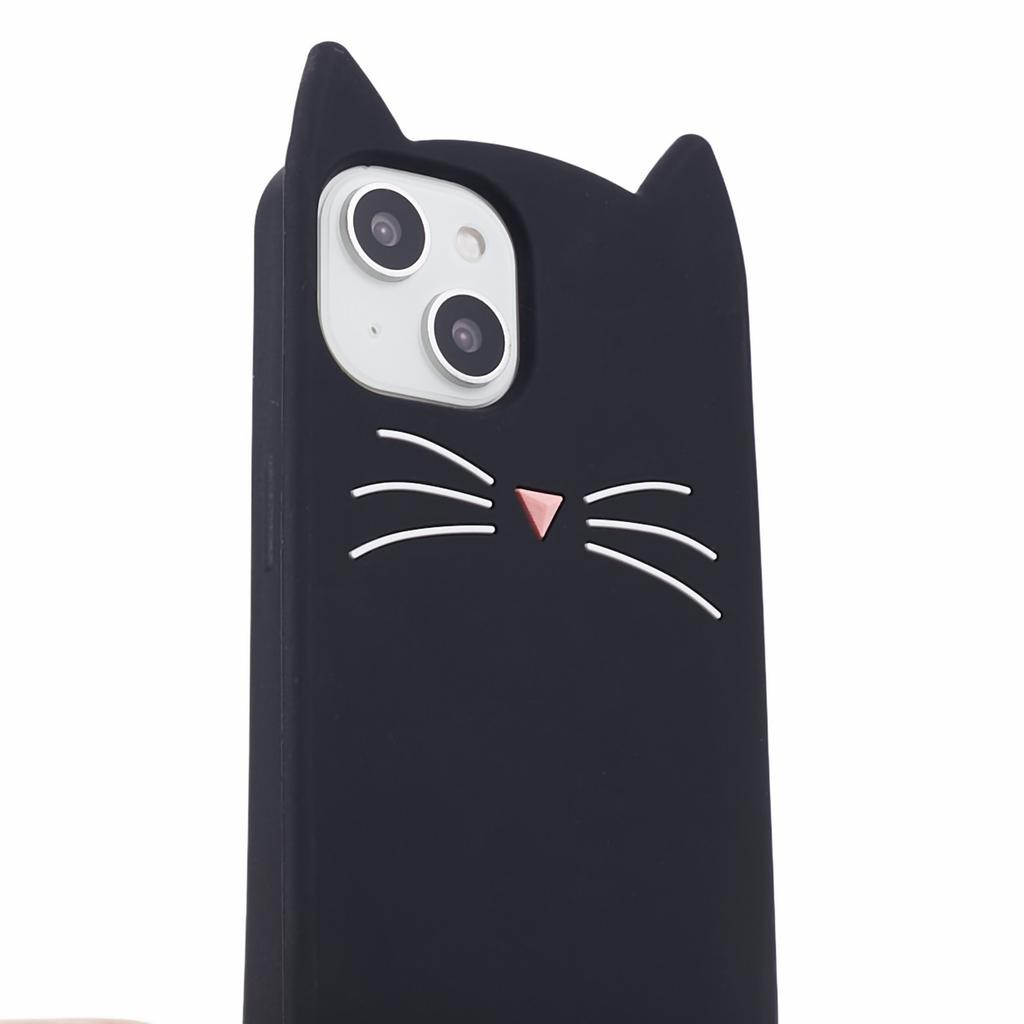 For iPhone 14 Slim-Fit Silicone Shell 3D Moustache Cat Shockproof Phone Cover Case