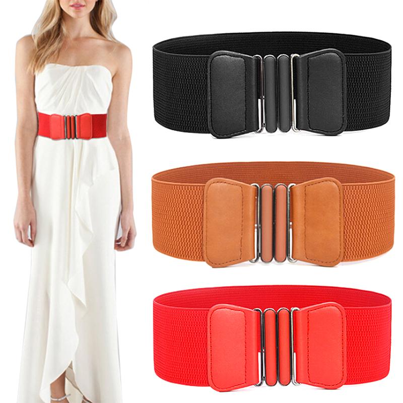 Women Girls Wide Elastic Stretch Metal Waistb Belt Cummerbund Strap Ladies Faux Leather Waist Wear