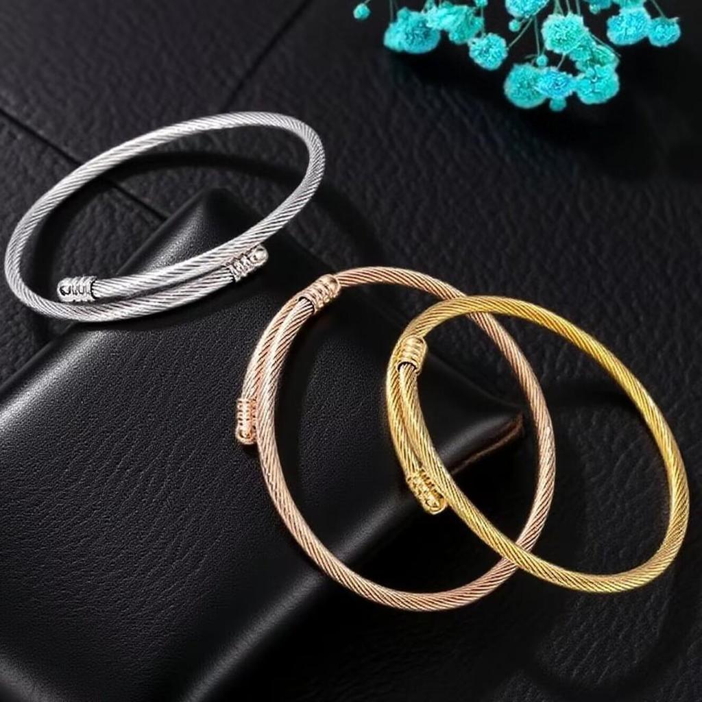 Stainless Steel Women's Fashionable Colorfast Round Wire Rope Bracelet