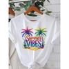 European Size Women's Plus Size White Tropical Palm Tree & Summer Vibes Graphic T-Shirt - Relaxed Fit Round Neck Short Sleeve, Soft Stretch Fabric