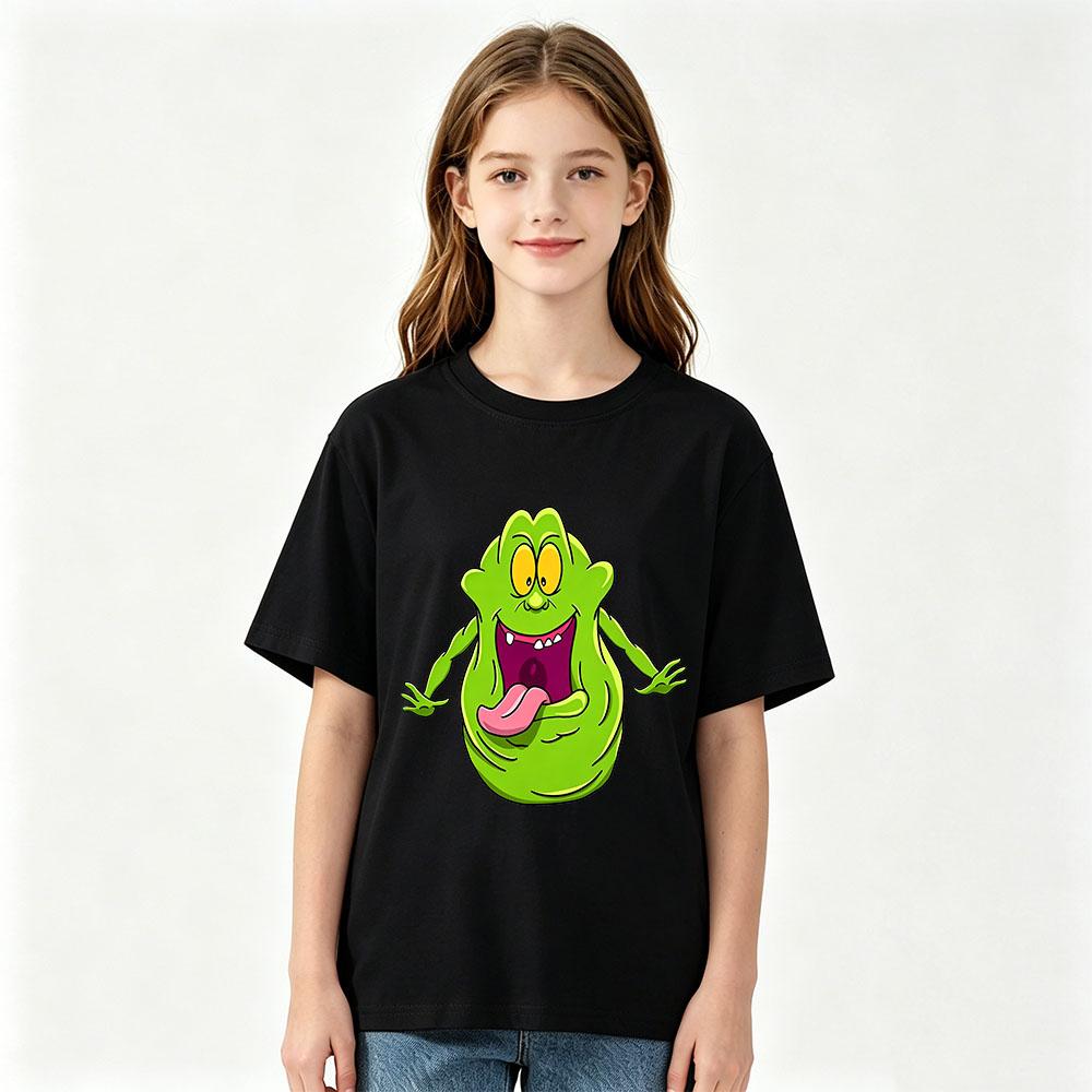 100% Cotton Ghostbusters Children's T-shirts Funny Slimer Cartoon Print Short Sleeve Boys Girls Tee Casual Crew Neck Tops Summer