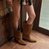 Pile Up Boots New 2026 Winter Maillard Western Cowboy Boots Thick Heel Pointed Short Boots for Women