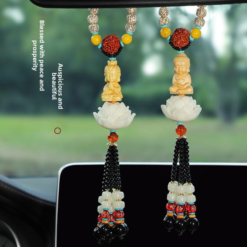 Traditional Car Pendant With Peach Wood Dragon And Lotus For Safe Driving