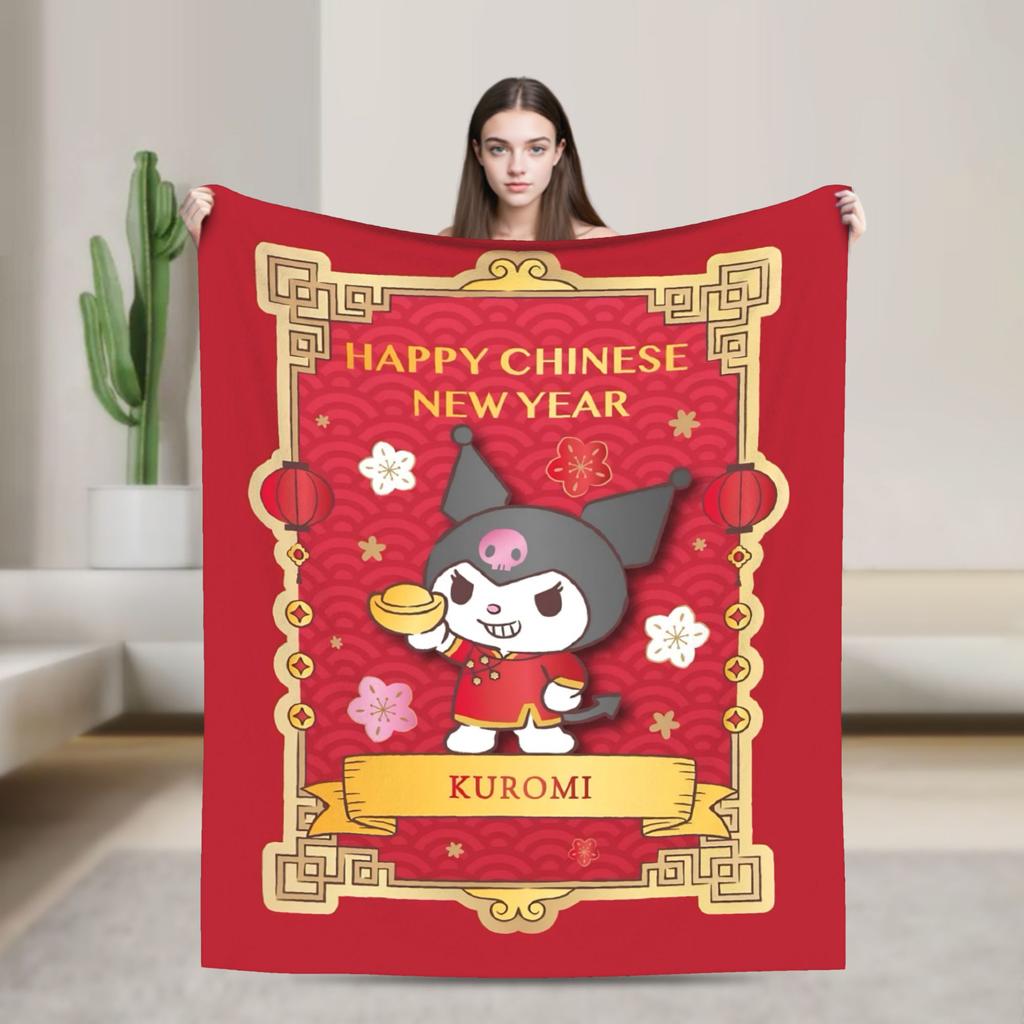 Kuromi Halloween Plaid Blankets Fleece Summer Portable Super Warm Throw Blanket for Home Bedroom Rug Piece