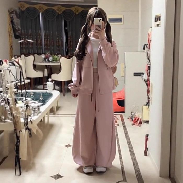 

Petite Women s Casual Japanese Cardigan Sweatshirt & Wide-Leg Pants Set L