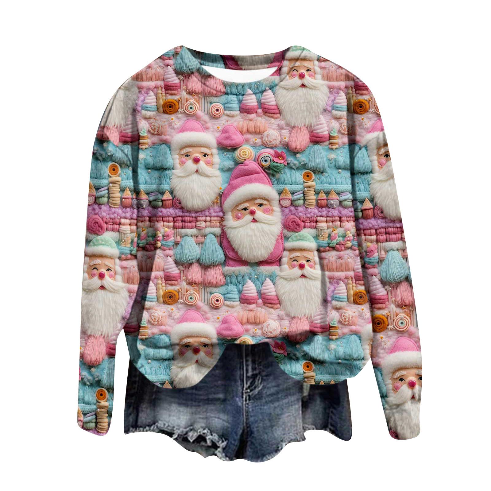 Женская повседневная модная рождественская печать с длинным рукавом и круглым вырезом — фото 5