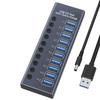 10-Port USB3.1 Hub with Individual Switch Super Speed 5Gbps Data Transfer 60W Powered Adapter for PC Laptop Hard Drives Charging