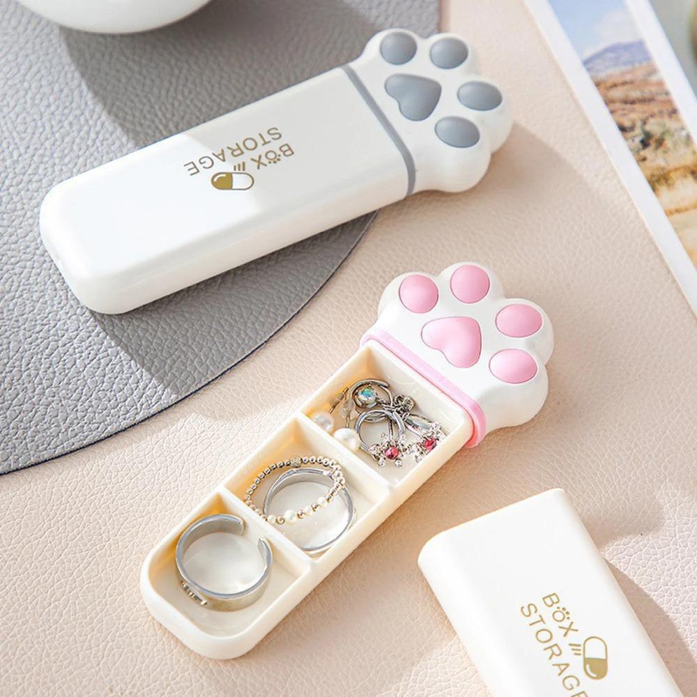 Portable Cat Paws Pill Box with 3 Compartments Silicone Organizer for Daily Medication Management at Home and Travel