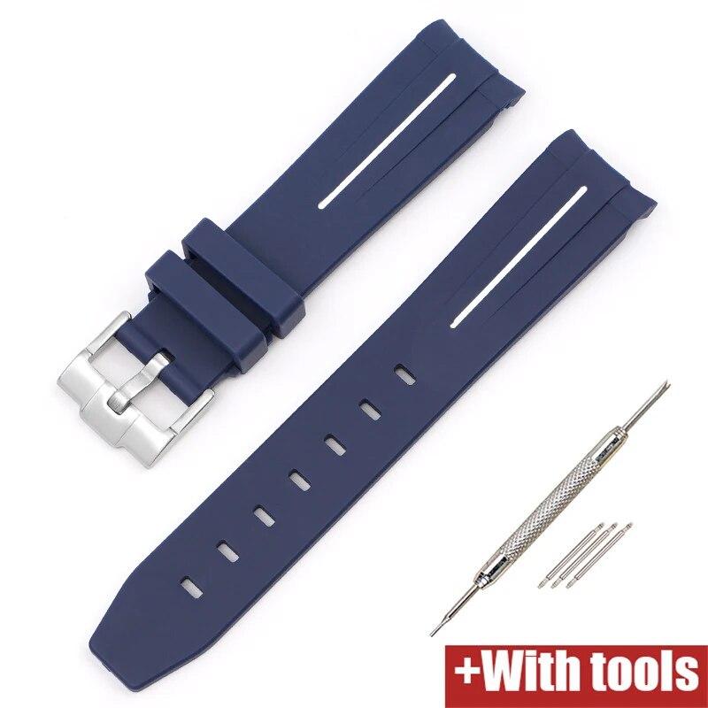 20/21/22mm Curved End Rubber Strap for Rolex Stainless Steel Buckle Men Women Sport Waterproof TPU Replacement Bracelet Band