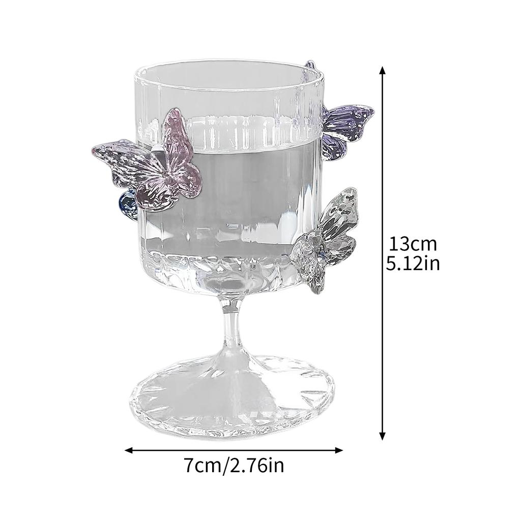 Clear Glass Goblet Decorative Wine Glasses with 3D Butterflies for Home Bar Wedding Party