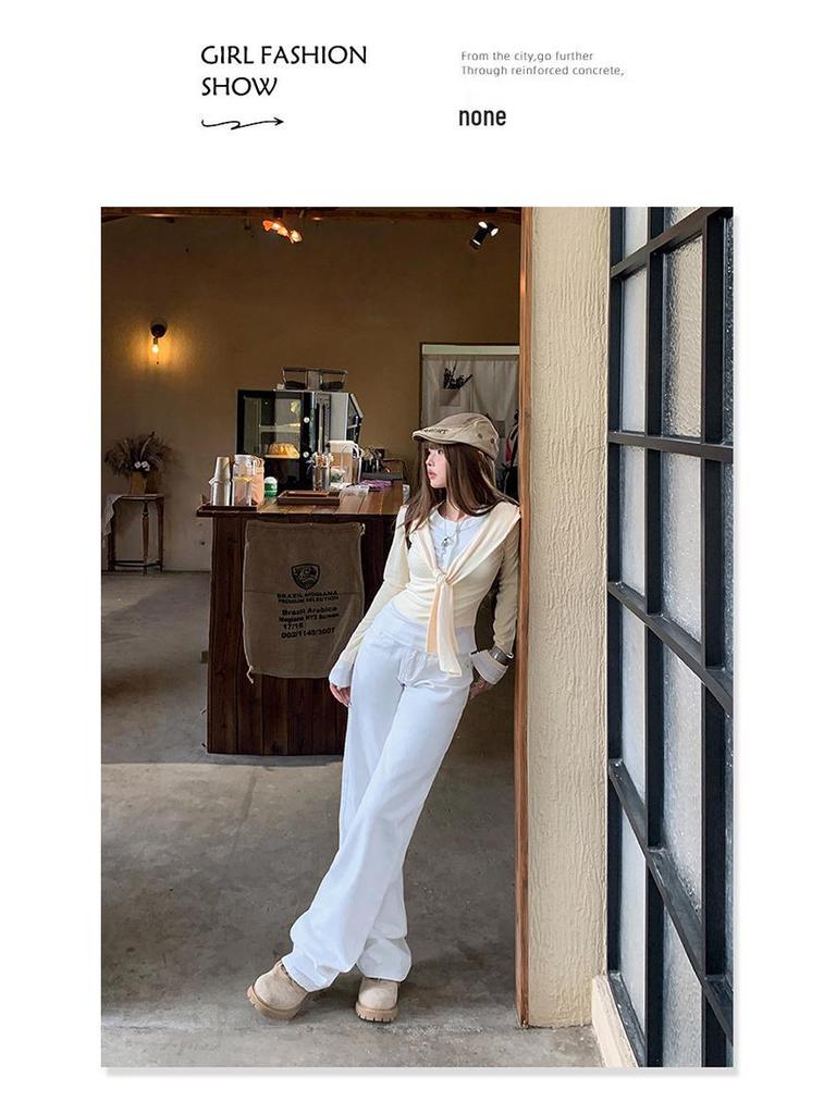Women's Autumn 2025 White Retro Low-Waist Loose Straight-Leg Floor-Length Jeans