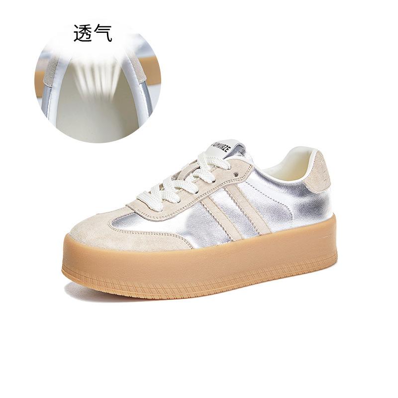Leather German training shoes women's 2025 summer new versatile Forrest Gump shoes retro round head sports shoes casual flat women's shoes