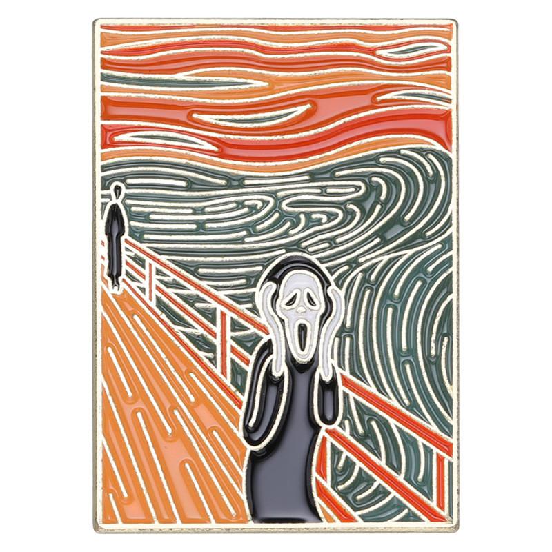 Creative Retro Oil Painting Cat Waves Brooch Charming Alloy Pin For Men And Women