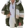 Manteau à capuche pour femmes, mode épissage, ample, peluche, manches longues, fermeture éclair, poche, hiver