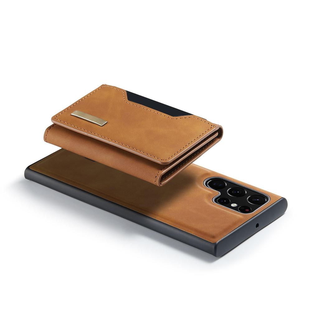 Phone Case Magnetic Card Holder Wallet Stand Cover Fit for Samsung Galaxy S22 Brown S22 Ultra