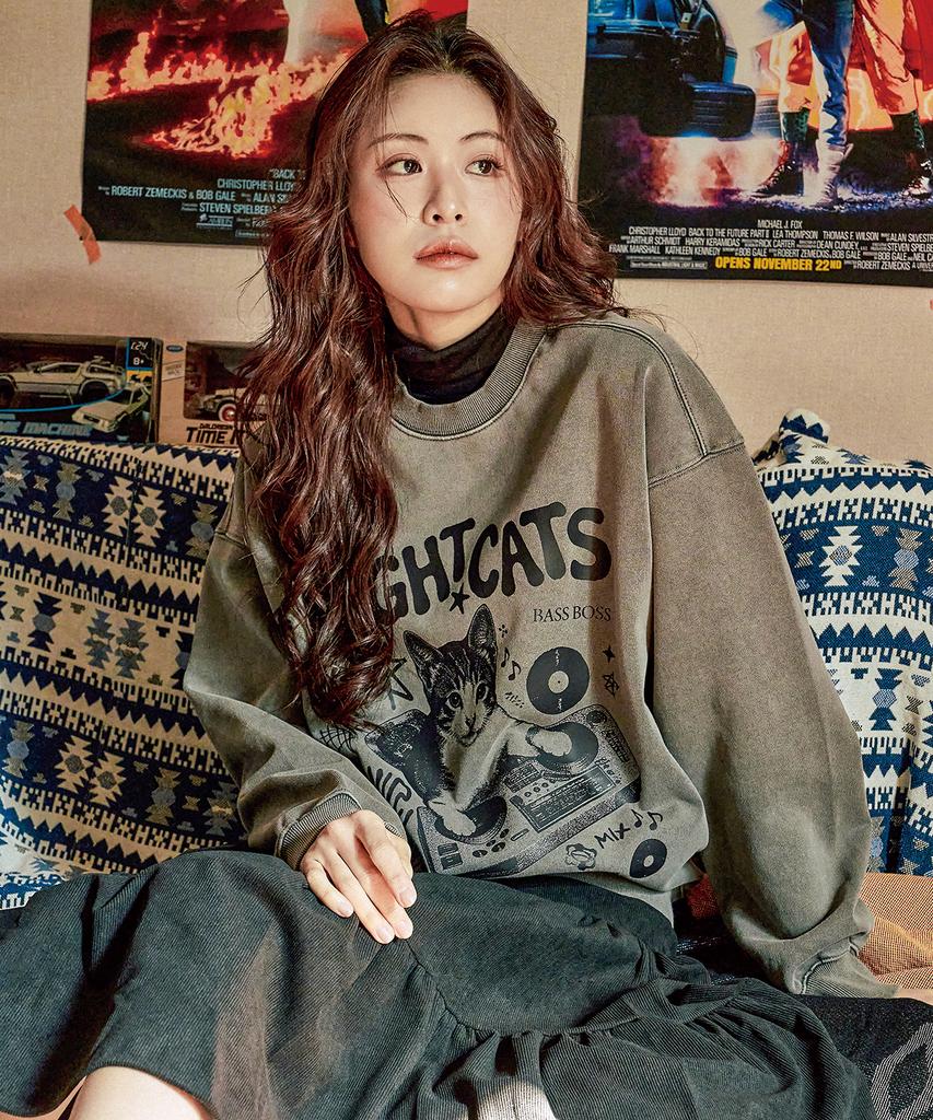WILDROCK Dj Cat Pigment Oversized Sweatshirt_5 Col