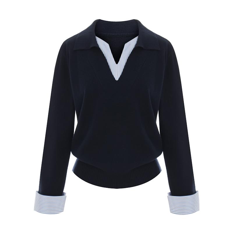 TVIEW Cuff Shirt Contrast Knit_V6A-Ckn006
