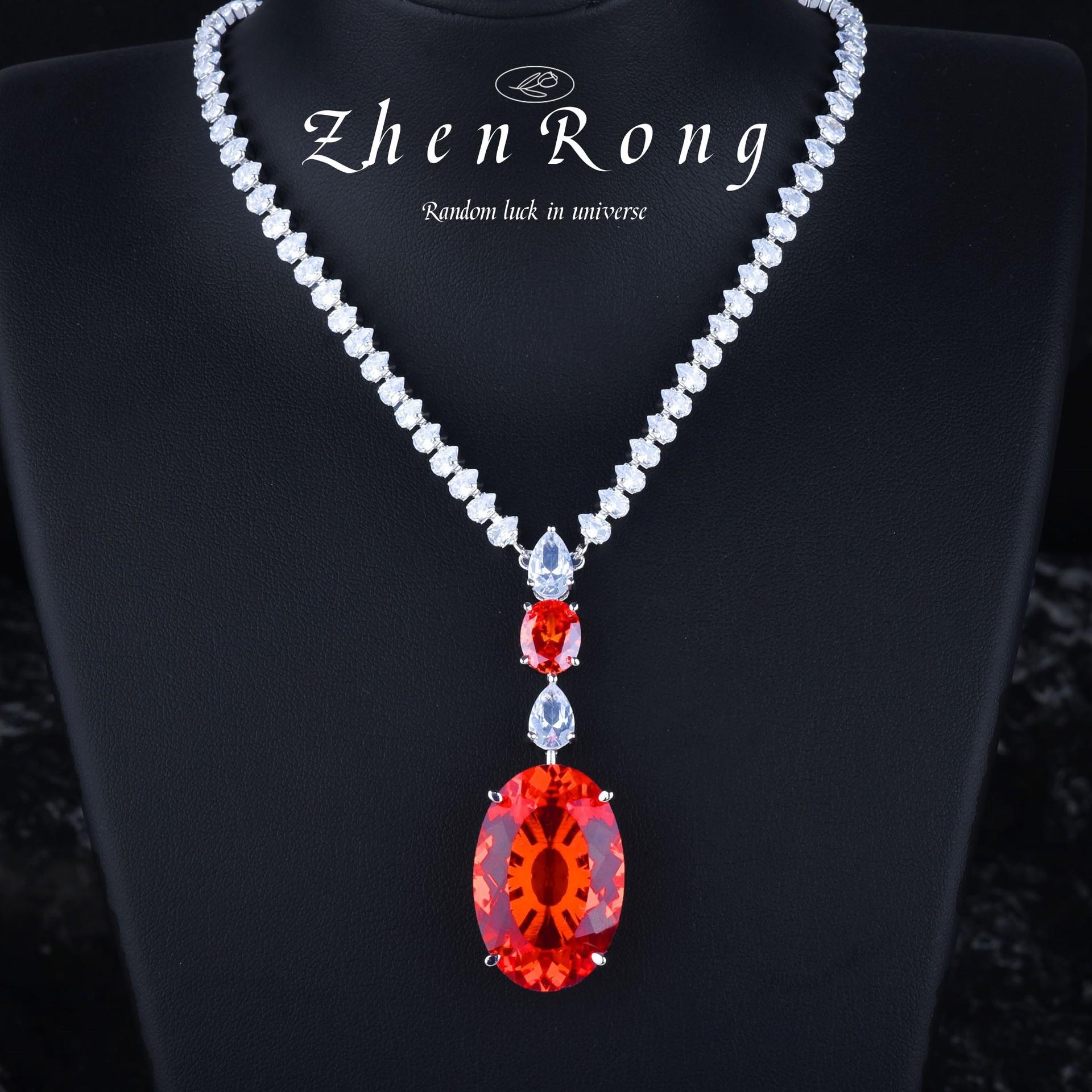 Luxury Full Diamond Fanta Paparacha Set Chain Dress Dress Dinner Stud Earrings Bridal Wedding Jewelry Ring Color Treasure Set