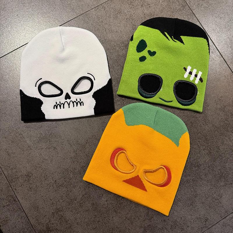 Halloween Skull Pumpkin Pattern Knitted Cap With Show Eyes Fashion Casual Hat