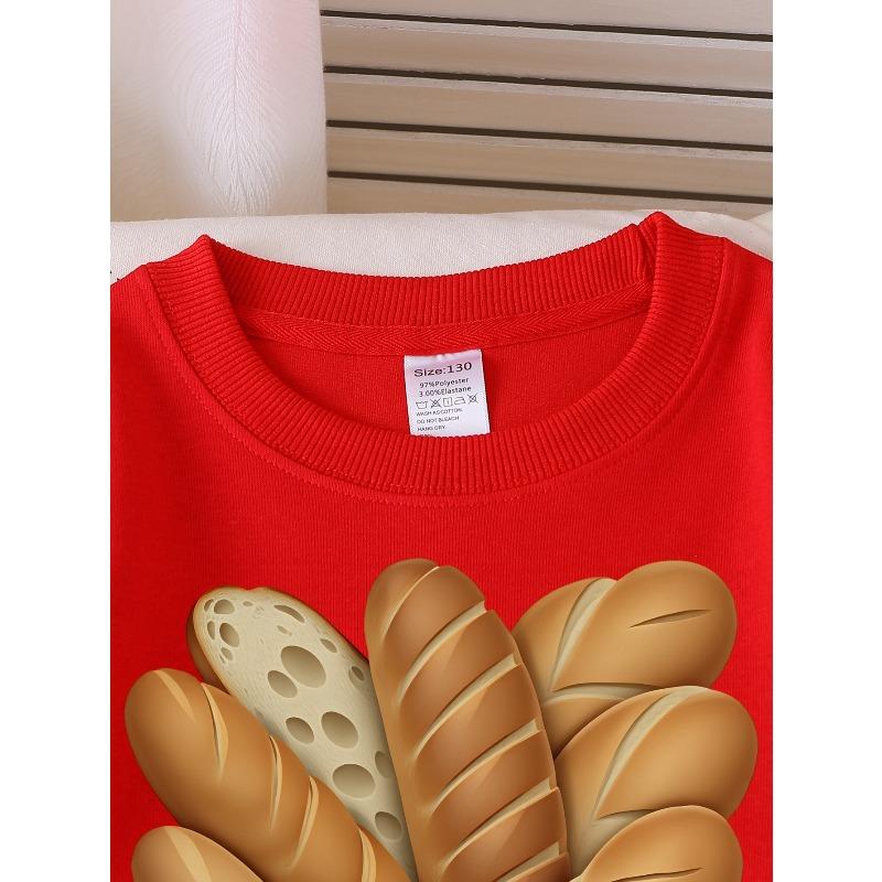 Kids Crewneck Sweatshirt, Basket Bread Loaf Graphic Print,Spring Autumn Casual Sport Tops