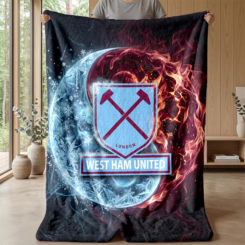 Coperta in Flanella con Stampa West Ham United, Morbida Calda Leggera Coperta da Divano Letto Campeggio