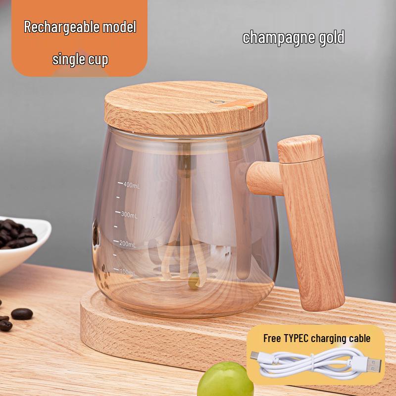 Tazza in Vetro con Mescolatore Automatico e Coperchio per Caffè, Latte e Latte di Soia