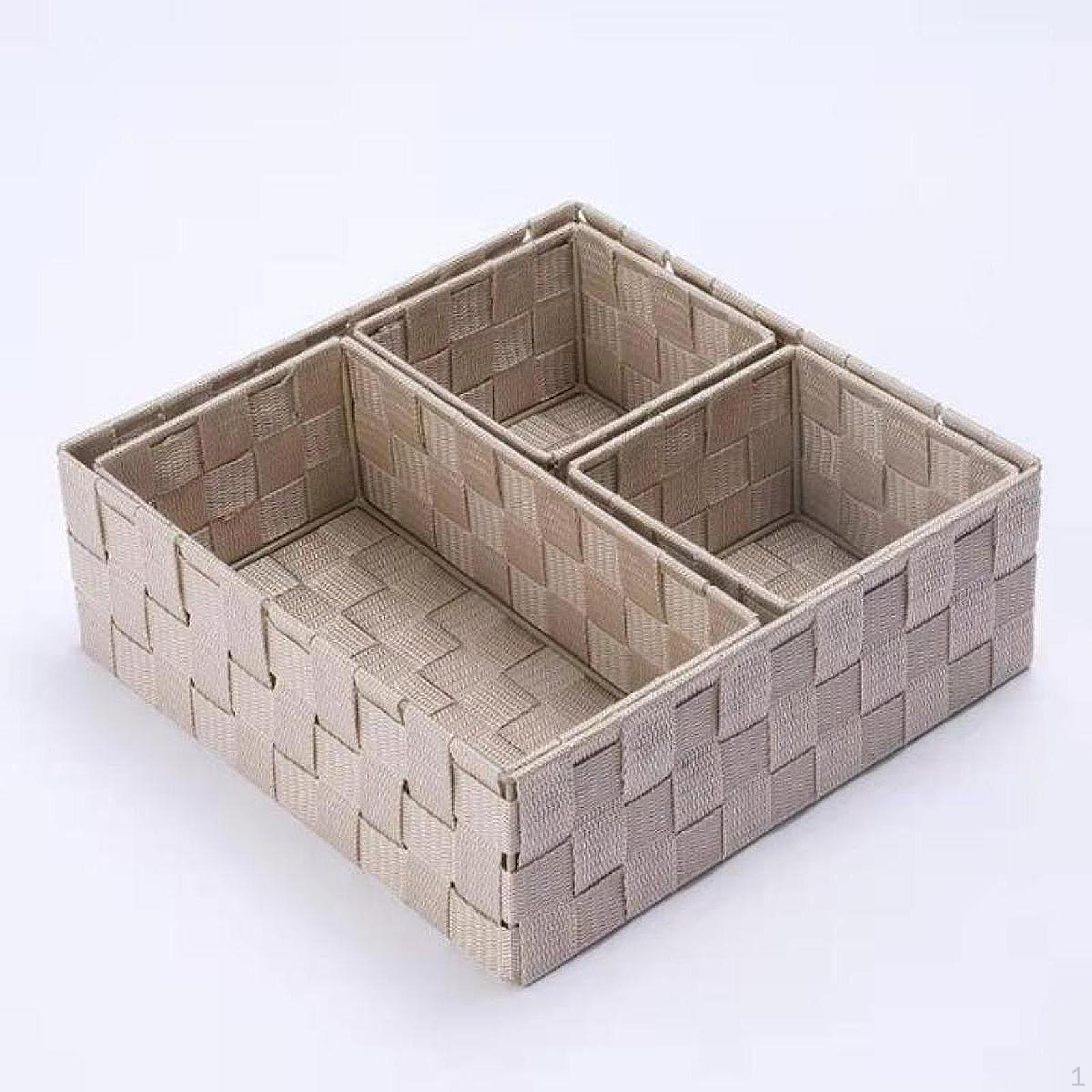 4er-Pack gewebte Aufbewahrungskörbe Schubladen-Organizer für Schrank, Zuhause, Tischplatte, Unterwäsche khaki