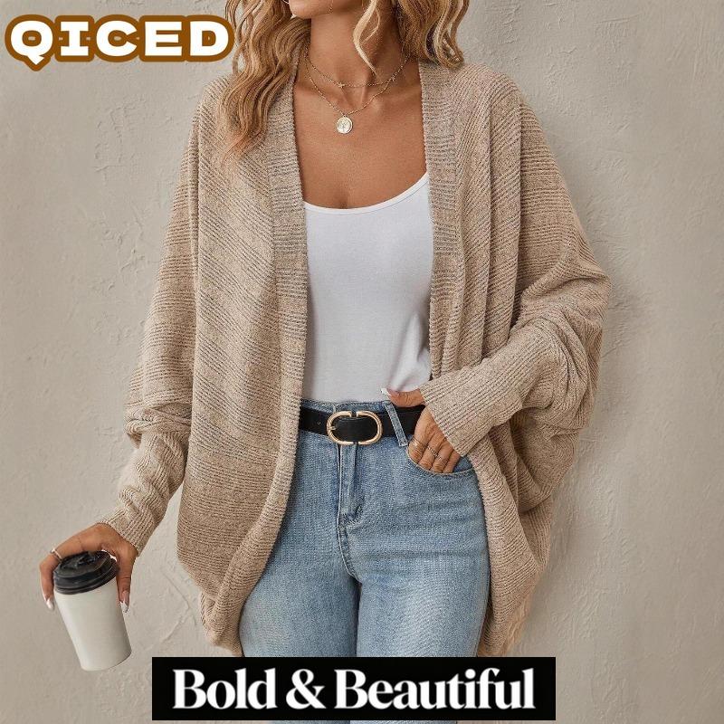 QICED Women's Vintage Casual Solid Color Print Autumn Winter Long Sleeve Jackets & Coats
