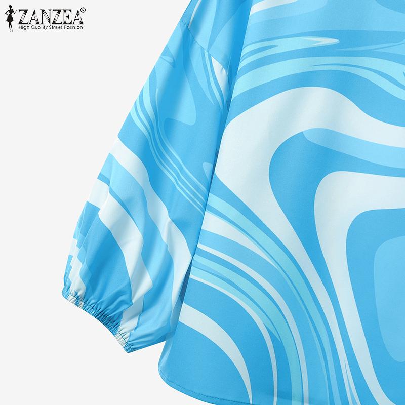 ZANZEA Damen Langarm Print Bluse und Hose Lässige Zweiteiler Anzugsets
