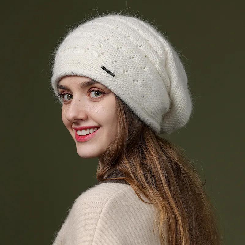 WTEMPO Autumn Winter Woolen Warm Beanie Hats Women's Elegant Large Size Versatile Knitted Hats Warm Beret Mother Hats