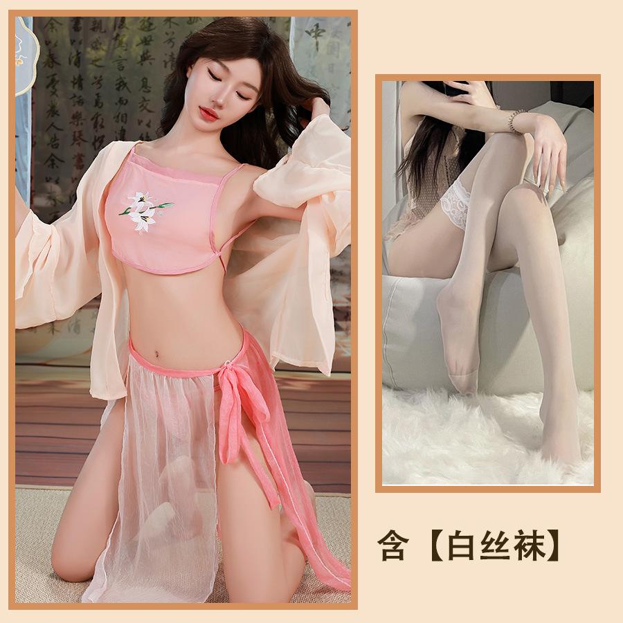 Sex Underwear Sexy Perspective Belly Pocket Smock Sexy Suit Seductive Polyester Hanfu Women