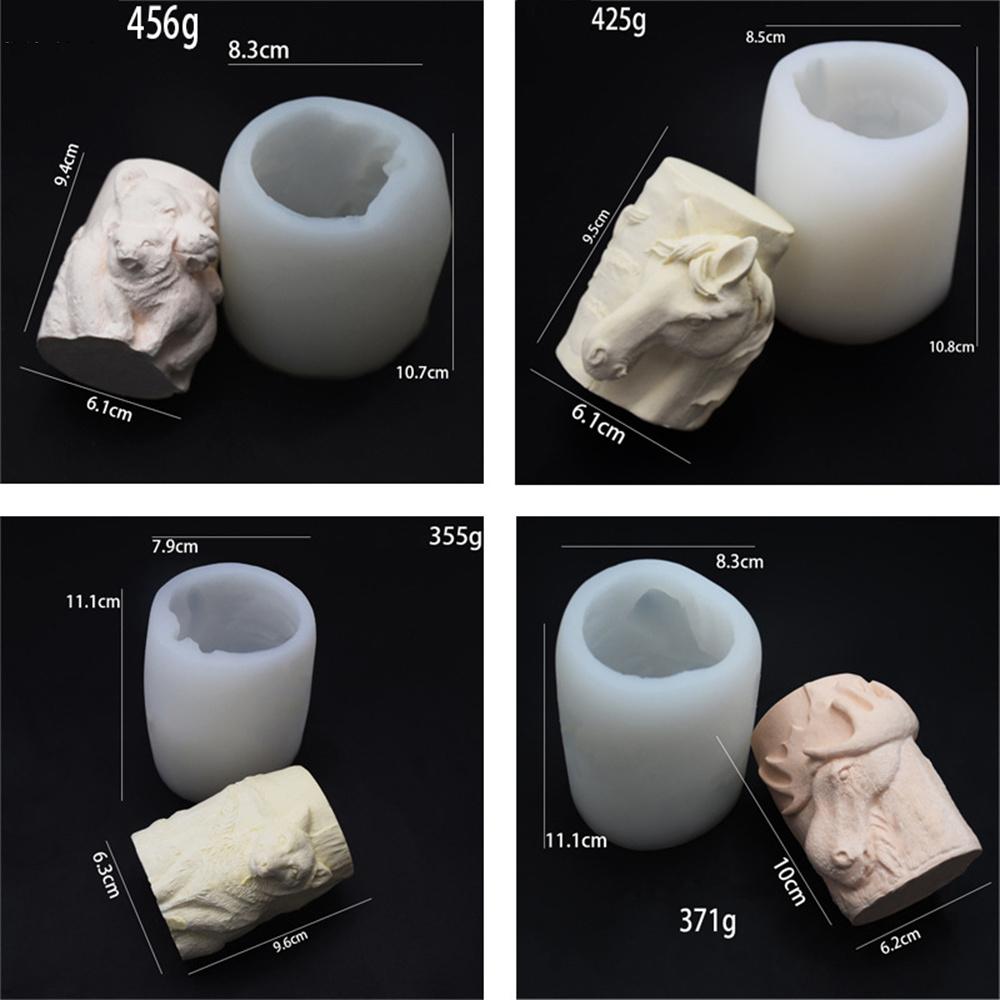 Animal Relief Silicone Candle Mold Wolf Bear Horse Elk Cylindrical Shape  Mold for Handmade Candles Mould for Crafts Home Decor