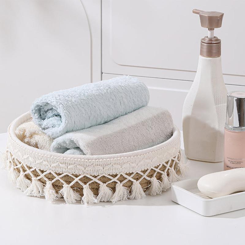 1Pcs Saving Handmade Basket Cosmetics Storage Basket Desktop Organization Home Supply  Rope Weaving Storage Box Round Space