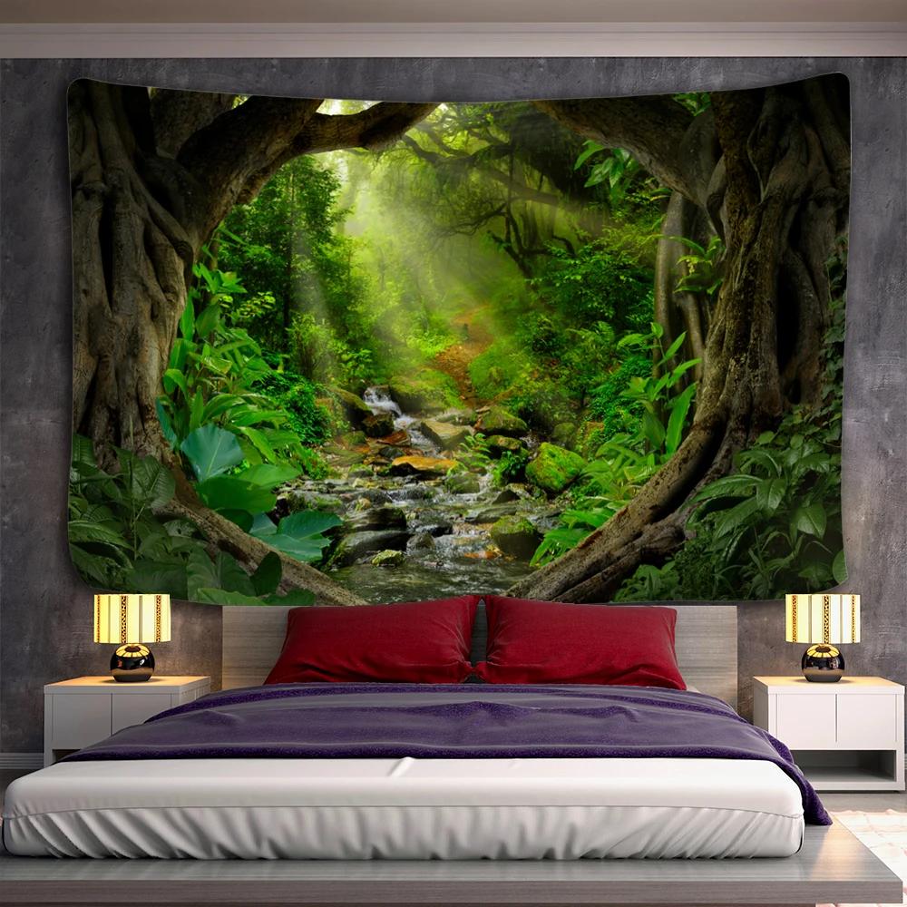 Forest Plant Landscape Tapestry Scenery Wall Hanging Hippie Bedspread Bohemian Psychedelic Tapiz Home Decor