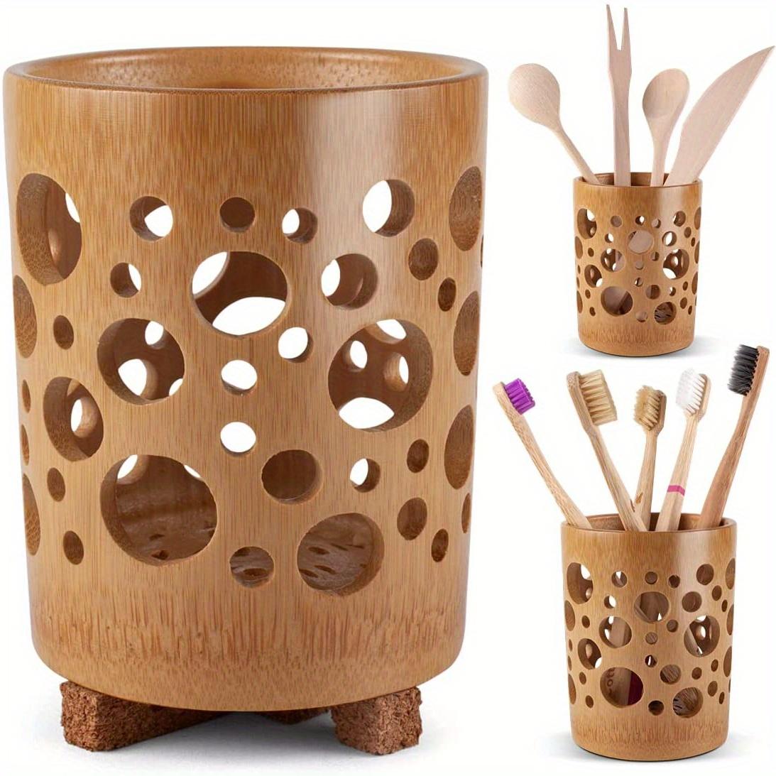 

Bamboo Toothbrush Holder for Bathroom Toothbrush Cup with Drainage Quick Drying Bathroom Cup Toothpaste Holder Degradable Cup. Light Grey