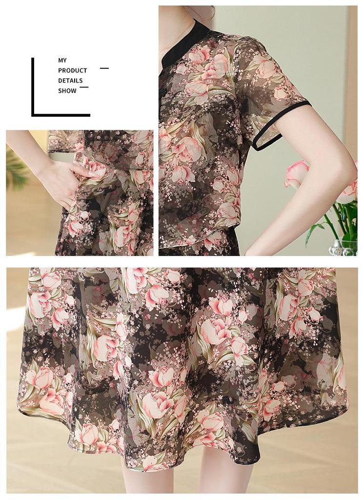 2026 Spring/Summer Fashionable V-Neck Short Sleeve Slimming Dress for Middle-Aged and Elderly Women