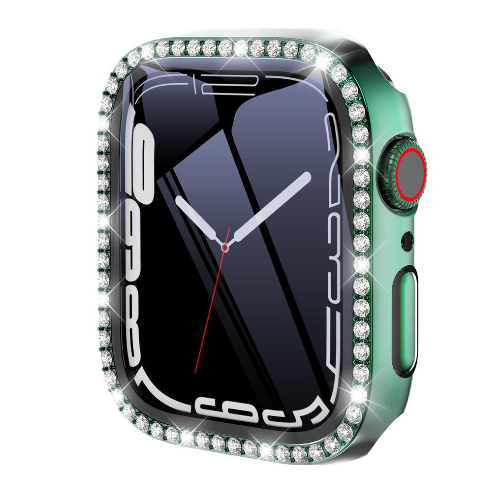 Protezione Schermo Glitterata con Diamanti per Apple Watch 45 41 40 44mm 42mm 38mm con Custodia in Vetro Temperato iWatch Serie 9 8 7 6 SE 5 4 3