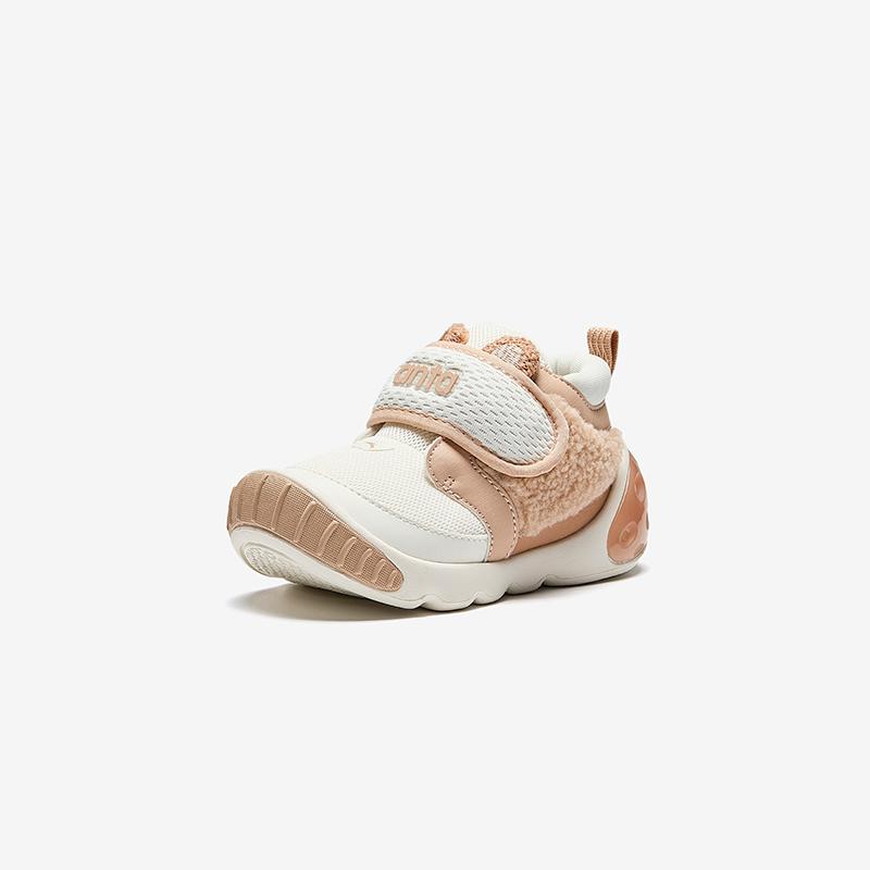 Anta Kids 5U Synthetic Leather Mesh Comfortable Versatile Anti-Kick Shock Absorption Low-Top Walking Shoes Baby Shoes White Brown A12440054-2